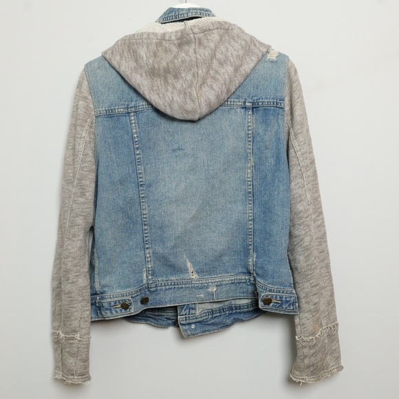 Free People | Distressed Denim Jacket with Removable Hood Size large - Picture 2 of 7